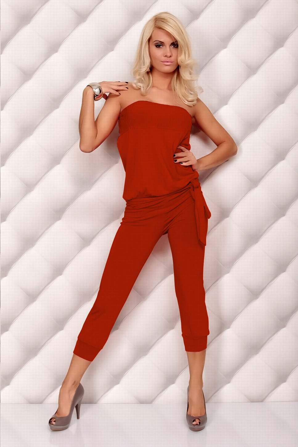 F4052-7    Sexy Strapless Jumpsuit Womens Casual Jumper 3-4 Pants Romper